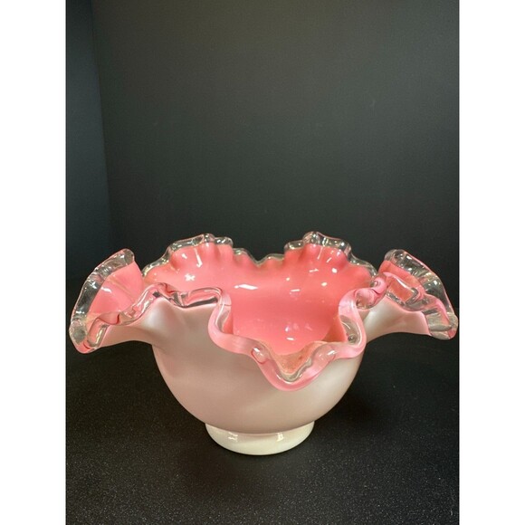 Vintage Pink Opalescent Ruffled Edge Art Glass Bowl Vase 6.75" x 3.5" - Picture 8 of 8